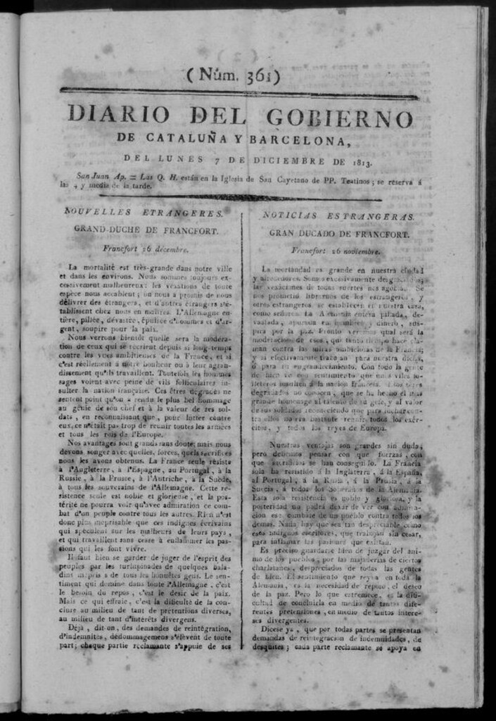 Miniatura de Diario de Barcelona del lunes 27 de diciembre de 1813