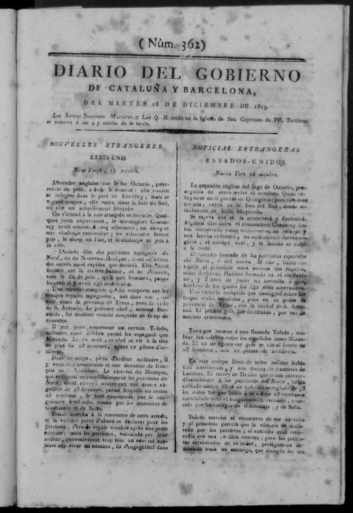 Miniatura de Diario de Barcelona del martes 28 de diciembre de 1813