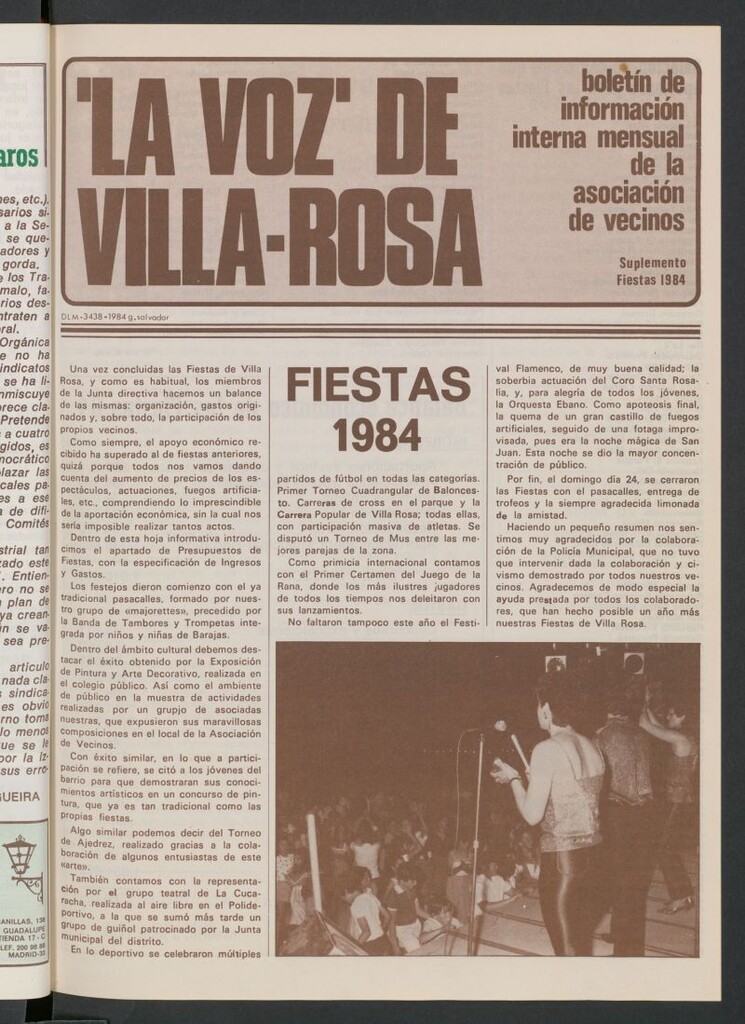 Miniatura de La Voz de Villa-Rosa: boletín informativo mensual de la asociación de vecinos, suplemento fiestas de 1984
