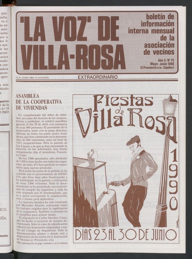 Miniatura de La Voz de Villa-Rosa: boletín informativo mensual de la asociación de vecinos, nº 75 de mayo-junio de 1990