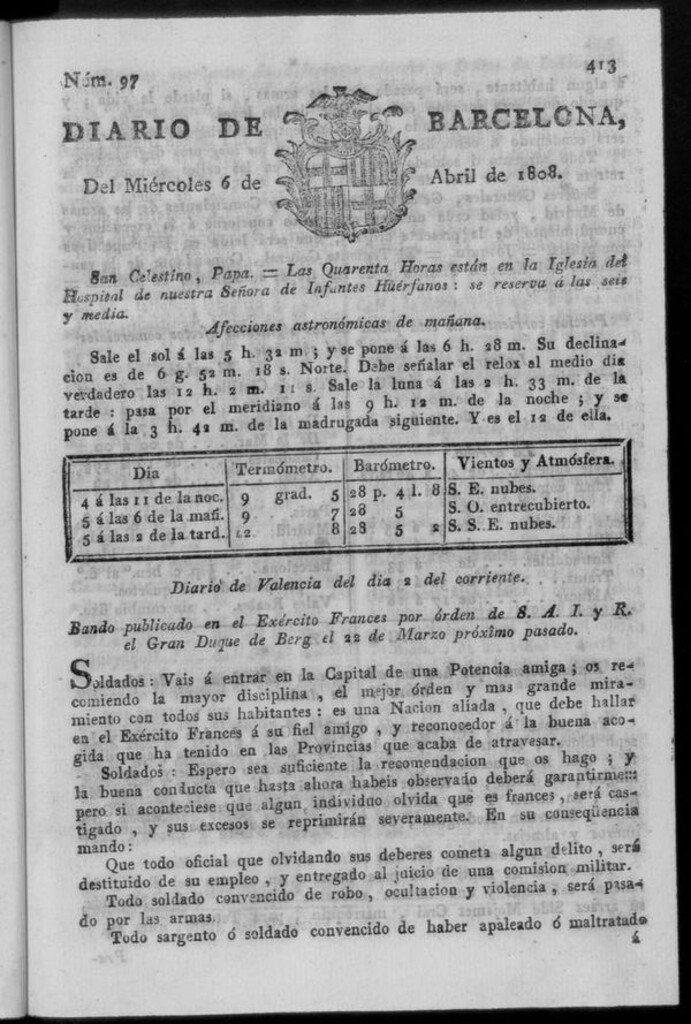 Miniatura de Diario de Barcelona del miércoles 6 de abril de 1808