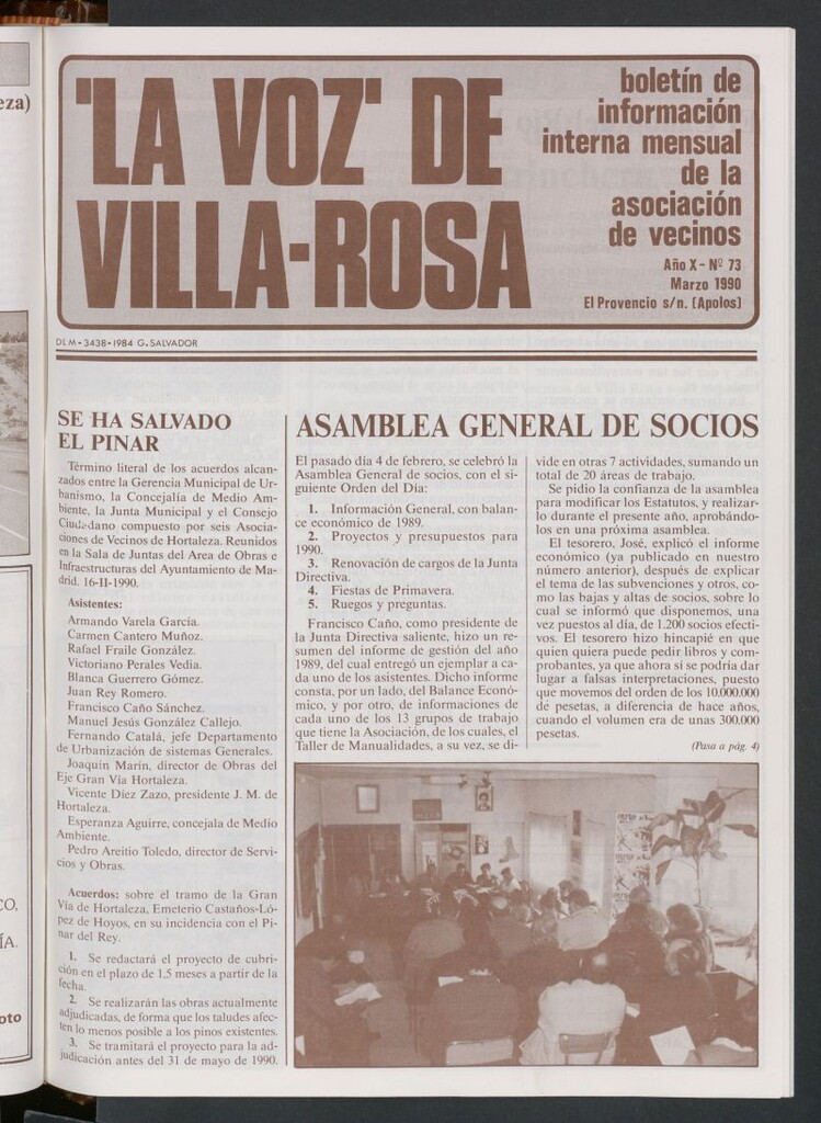 Miniatura de La Voz de Villa-Rosa: boletín informativo mensual de la asociación de vecinos, nº 73 de marzo de 1990