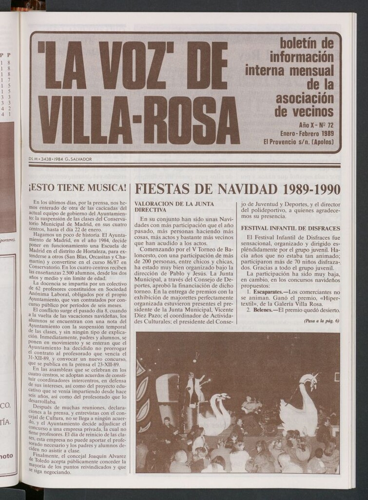 Miniatura de La Voz de Villa-Rosa: boletín informativo mensual de la asociación de vecinos, nº 72 de enero-febrero de 1989 [sic]