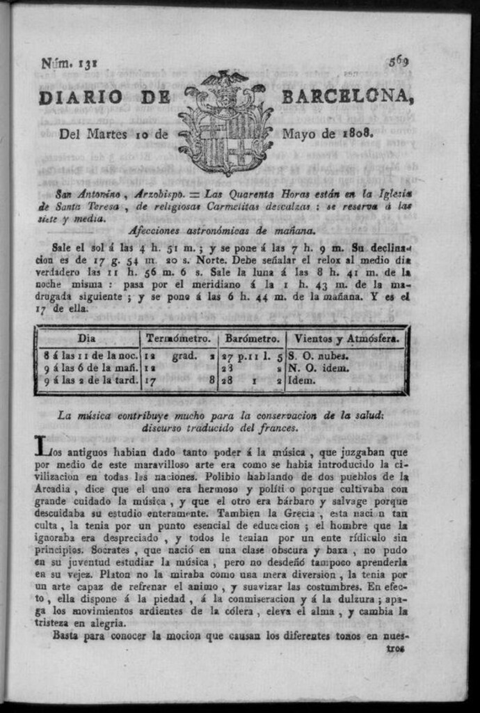 Miniatura de Diario de Barcelona del martes 10 de mayo de 1808