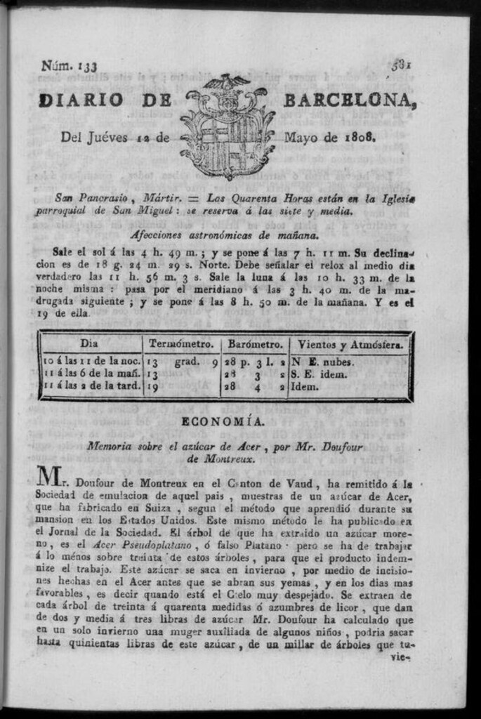Miniatura de Diario de Barcelona del jueves 12 de mayo de 1808