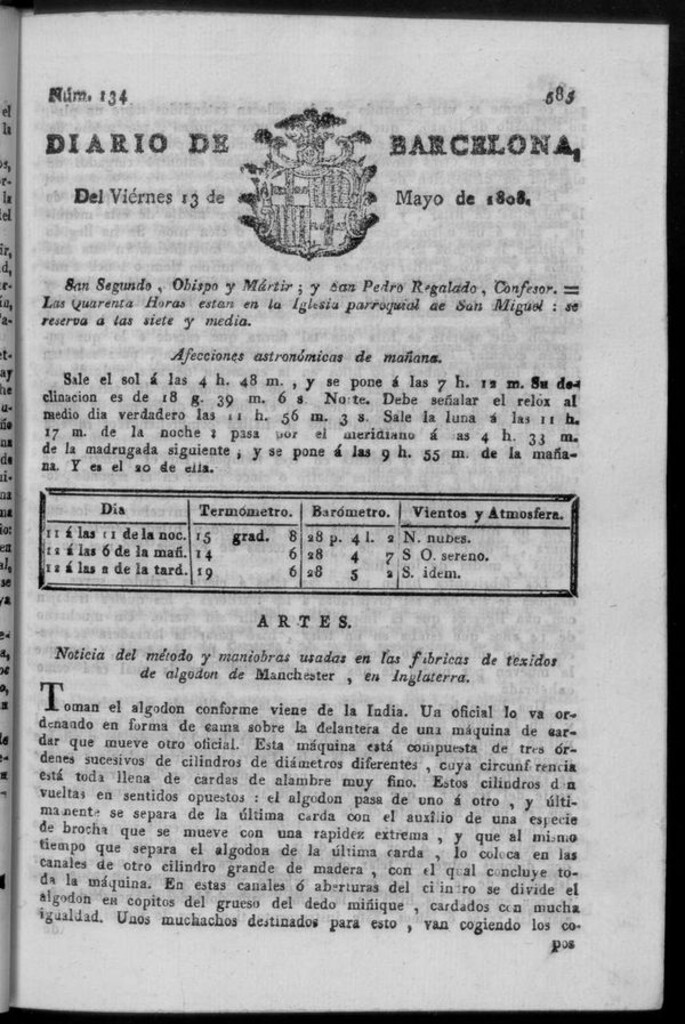 Miniatura de Diario de Barcelona del viernes 13 de mayo de 1808