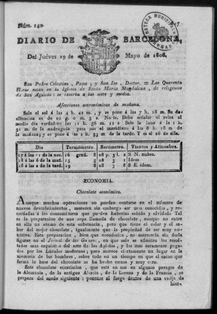 Miniatura de Diario de Barcelona del jueves 19 de mayo de 1808