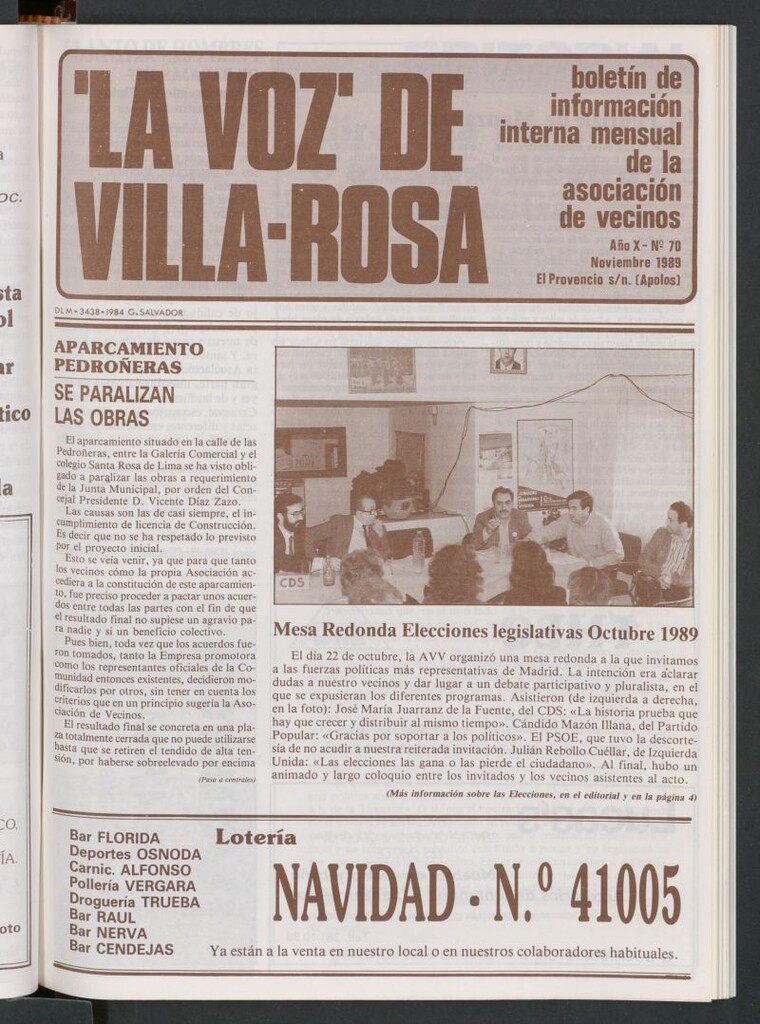Miniatura de La Voz de Villa-Rosa: boletín informativo mensual de la asociación de vecinos, nº 70 de noviembre de 1989