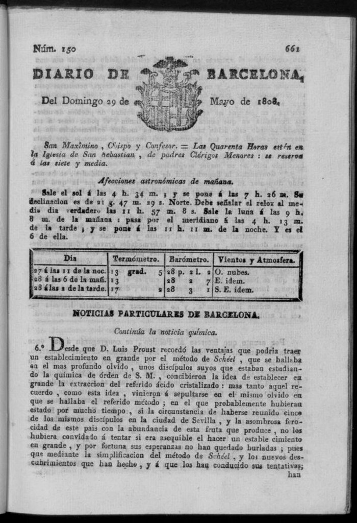 Miniatura de Diario de Barcelona del domingo 29 de mayo de 1808