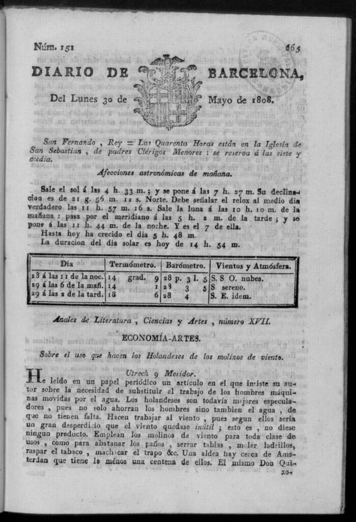 Miniatura de Diario de Barcelona del lunes 30 de mayo de 1808