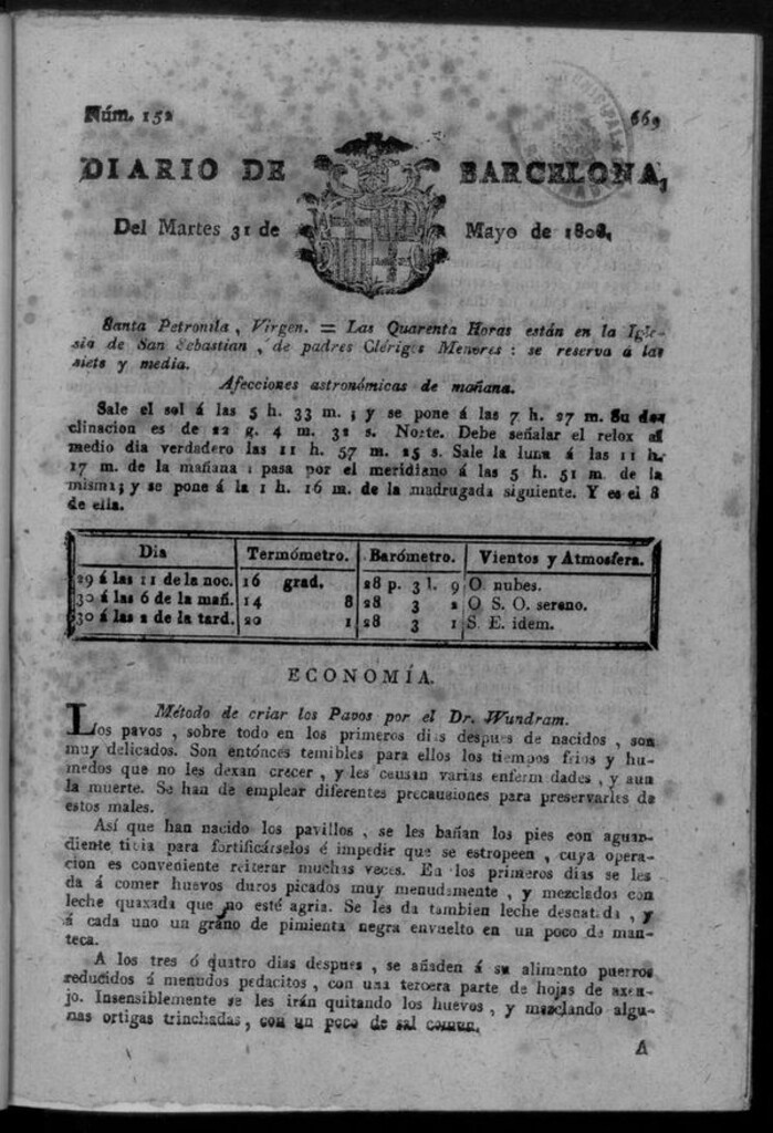 Miniatura de Diario de Barcelona del martes 31 de mayo de 1808