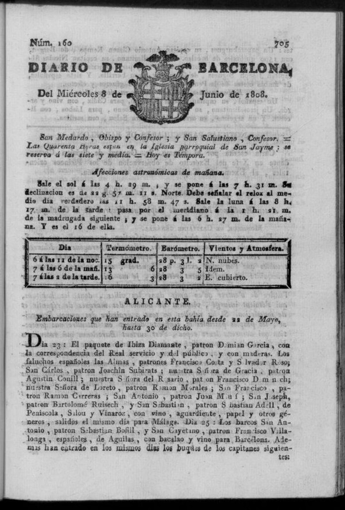 Miniatura de Diario de Barcelona del miércoles 8 de junio de 1808