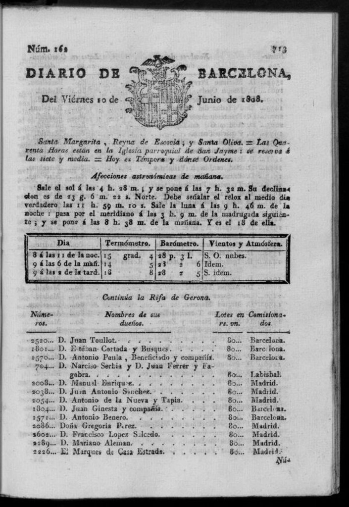 Miniatura de Diario de Barcelona del viernes 10 de junio de 1808