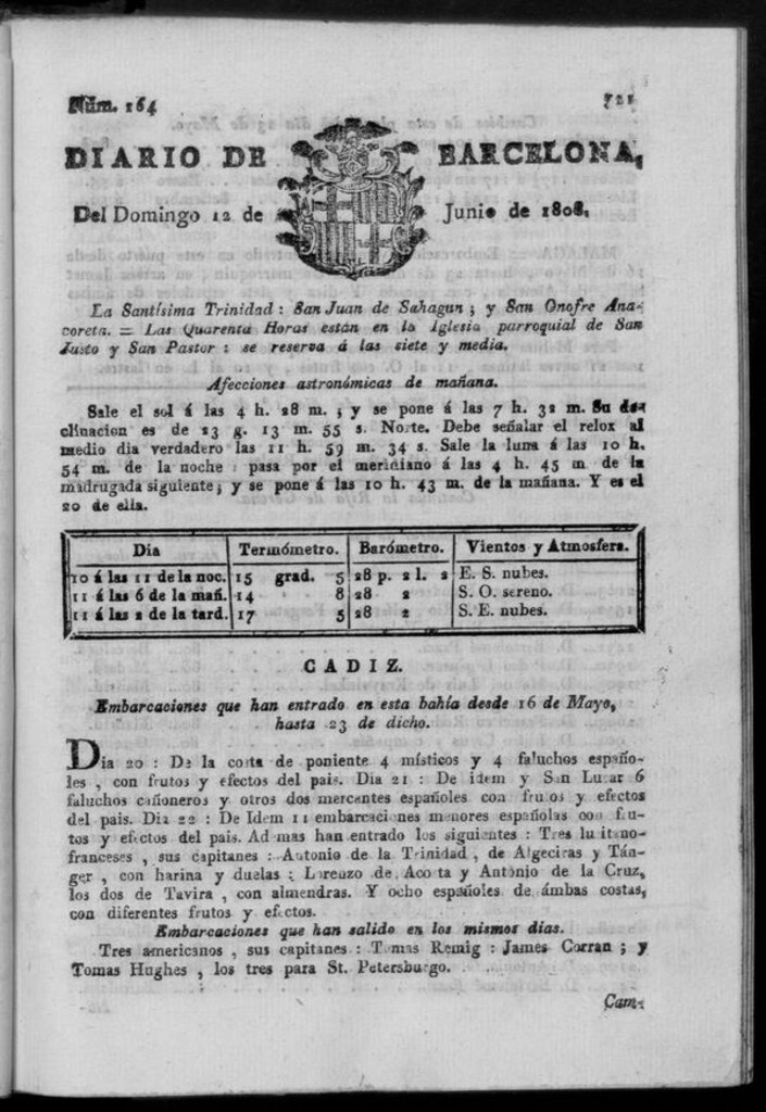 Miniatura de Diario de Barcelona del domingo 12 de junio de 1808
