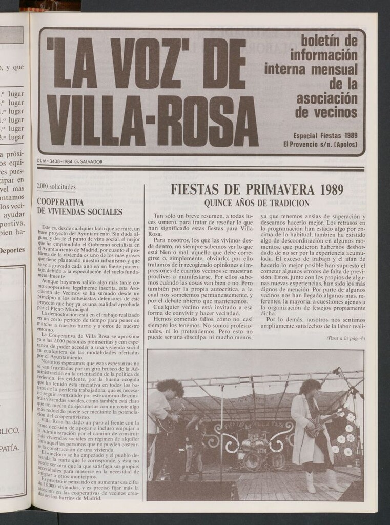 Miniatura de La Voz de Villa-Rosa: boletín informativo mensual de la asociación de vecinos de 1989. Suplemento fiestas