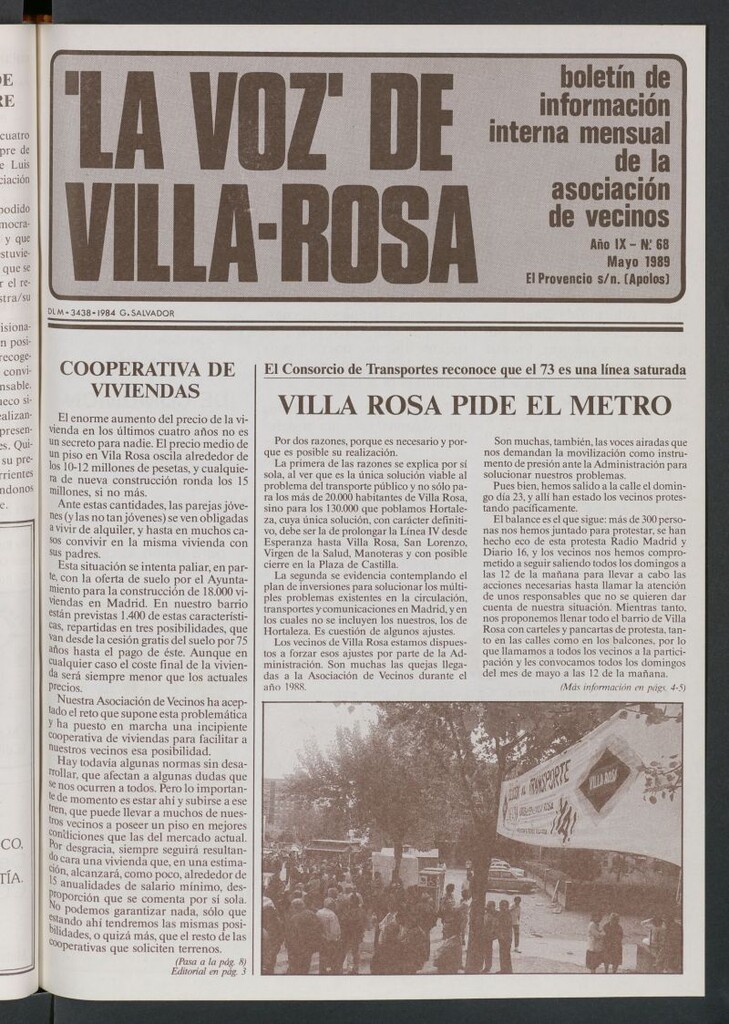 Miniatura de La Voz de Villa-Rosa: boletín informativo mensual de la asociación de vecinos, nº 68 de mayo de 1989