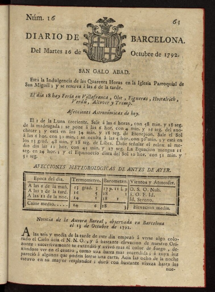 Miniatura de Diario de Barcelona del 16 de octubre de 1792, nº 16