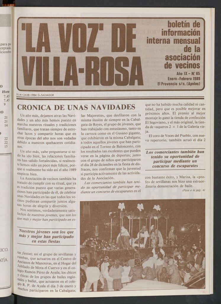 Miniatura de La Voz de Villa-Rosa: boletín informativo mensual de la asociación de vecinos, nº 65 de enero-febrero de 1989