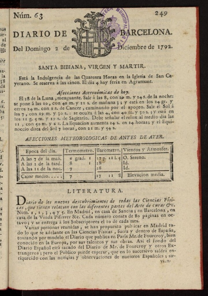 Miniatura de Diario de Barcelona del 2 de diciembre de 1792, nº 63