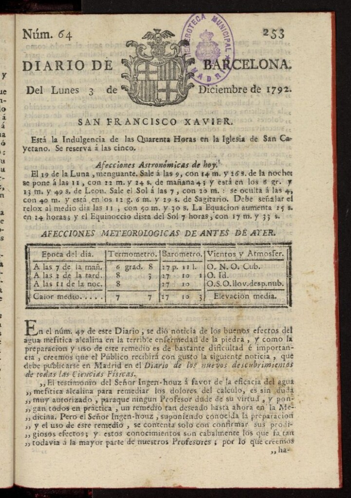Miniatura de Diario de Barcelona del 3 de diciembre de 1792, nº 64