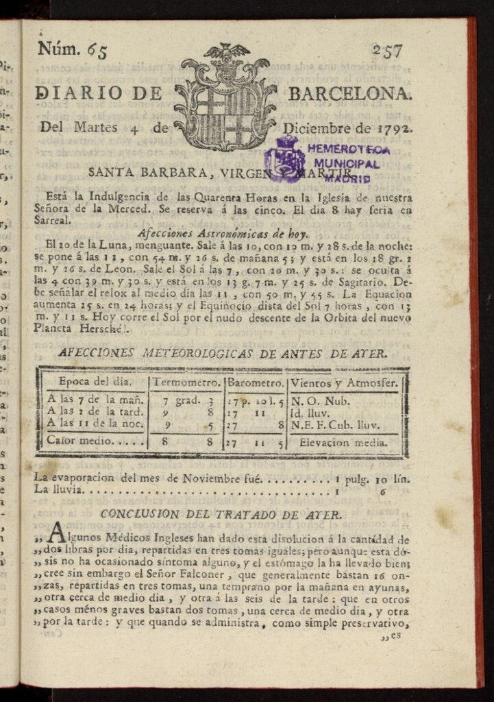 Miniatura de Diario de Barcelona del 4 de diciembre de 1792, nº 65