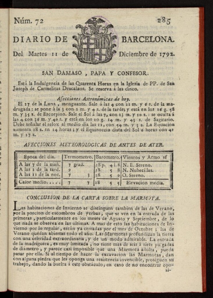 Miniatura de Diario de Barcelona del 11 de diciembre de 1792, nº 72