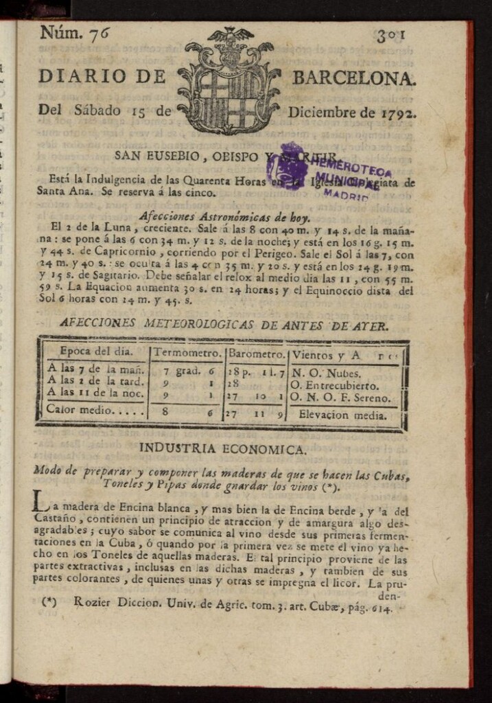 Miniatura de Diario de Barcelona del 15 de diciembre de 1792, nº 76