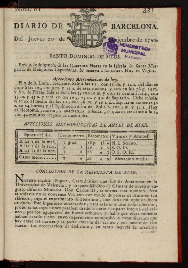 Miniatura de Diario de Barcelona del 20 de diciembre de 1792, nº 81