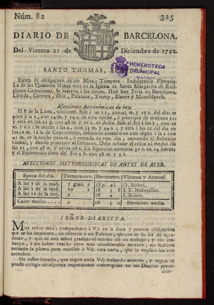 Miniatura de Diario de Barcelona del 21 de diciembre de 1792, nº 82
