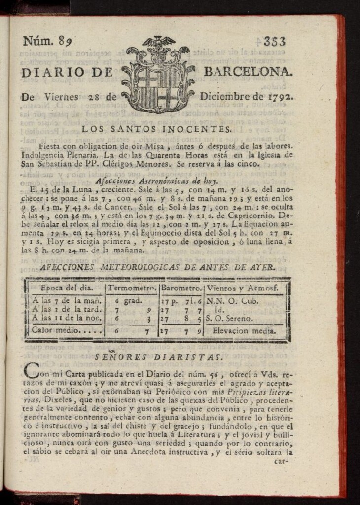 Miniatura de Diario de Barcelona del 28 de diciembre de 1792, nº 89