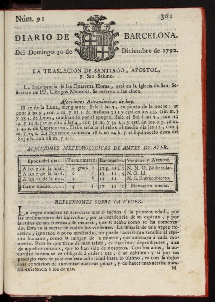 Miniatura de Diario de Barcelona del 30 de diciembre de 1792, nº 91