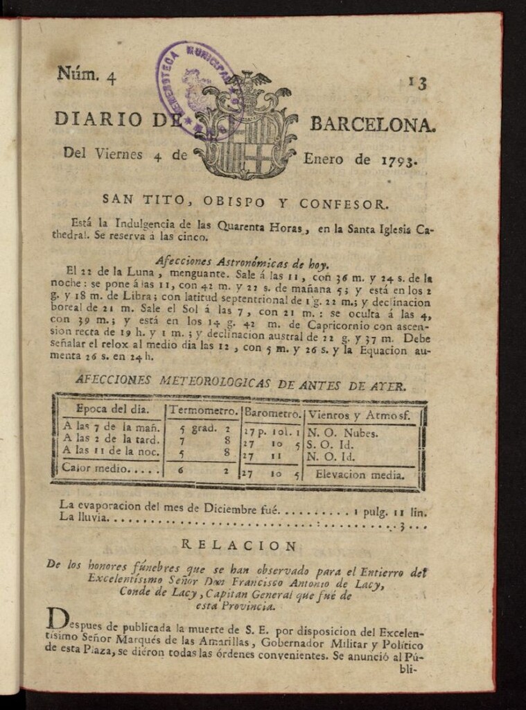 Miniatura de Diario de Barcelona del 4 de enero de 1793, nº 4