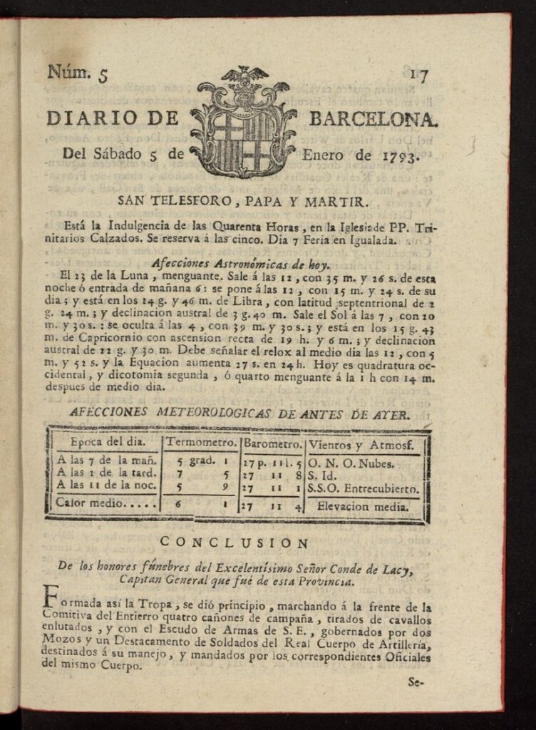 Miniatura de Diario de Barcelona del 5 de enero de 1793, nº 5
