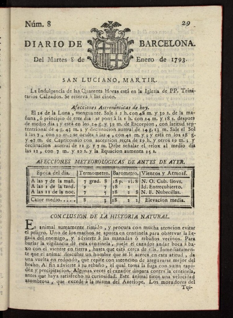 Miniatura de Diario de Barcelona del 8 de enero de 1793, nº 8