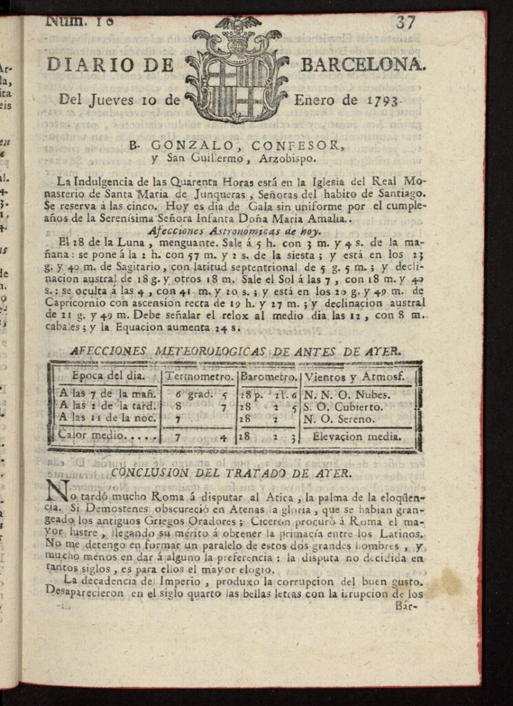 Miniatura de Diario de Barcelona del 10 de enero de 1793, nº 10