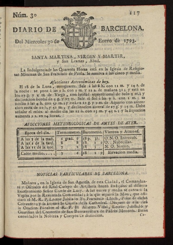 Miniatura de Diario de Barcelona del 30 de enero de 1793, nº 30