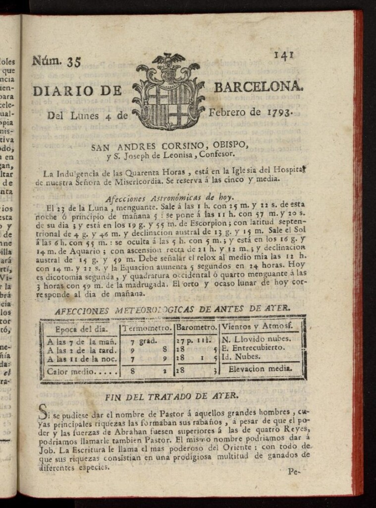 Miniatura de Diario de Barcelona del 4 de febrero de 1793, nº 35