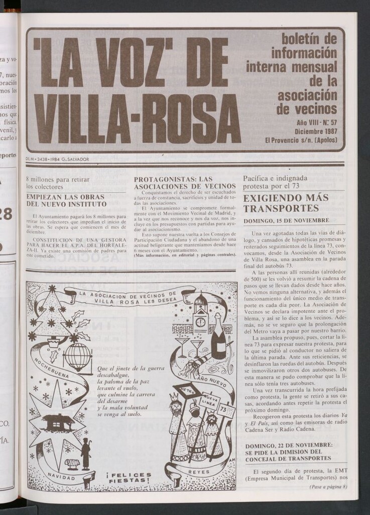 Miniatura de La Voz de Villa-Rosa: boletín informativo mensual de la asociación de vecinos, nº 57 de diciembre de 1987