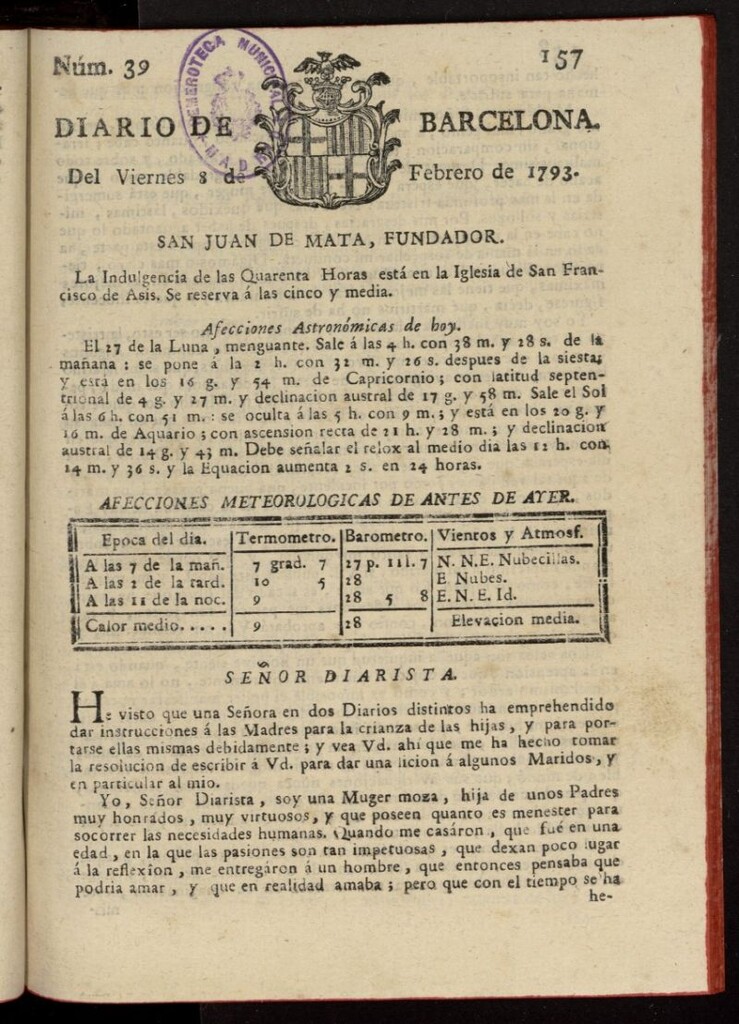 Miniatura de Diario de Barcelona del 8 de febrero de 1793, nº 39