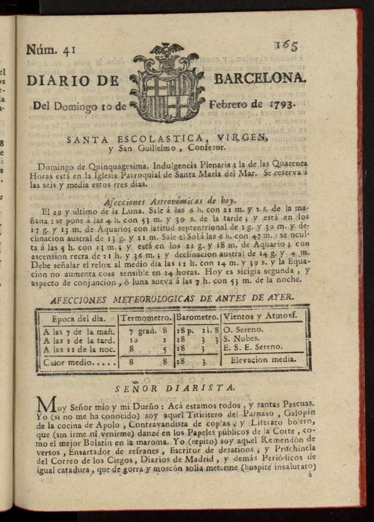 Miniatura de Diario de Barcelona del 10 de febrero de 1793, nº 41