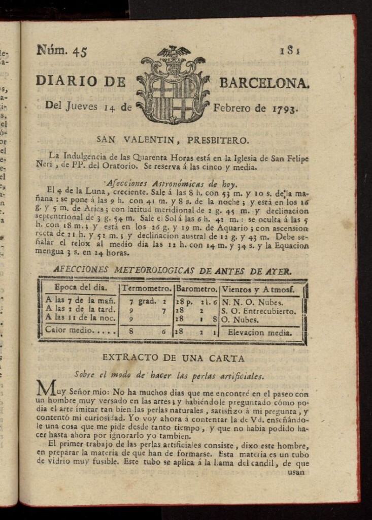 Miniatura de Diario de Barcelona del 14 de febrero de 1793, nº 45