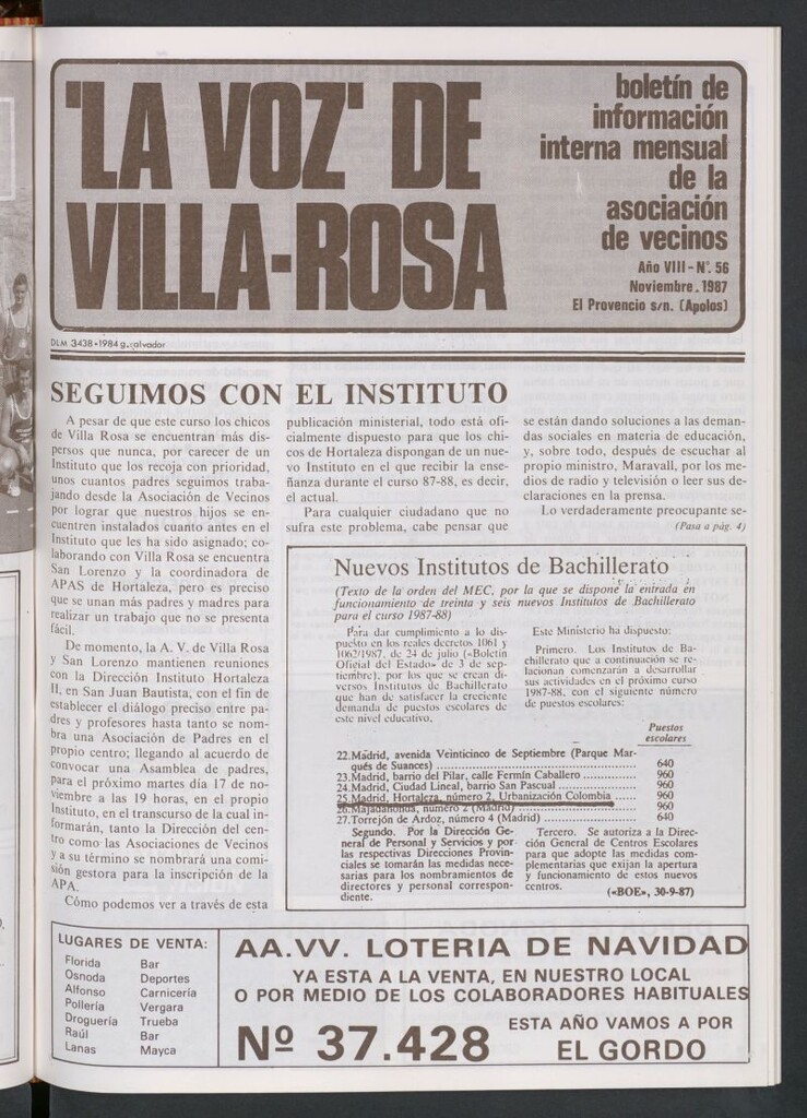Miniatura de La Voz de Villa-Rosa: boletín informativo mensual de la asociación de vecinos, nº 56 de noviembre de 1987
