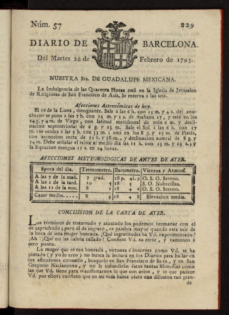 Miniatura de Diario de Barcelona del 26 de febrero de 1793, nº 57