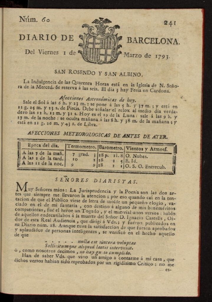 Miniatura de Diario de Barcelona del 1 de marzo de 1793, nº 60