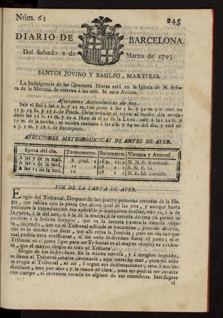 Miniatura de Diario de Barcelona del 2 de marzo de 1793, nº 61