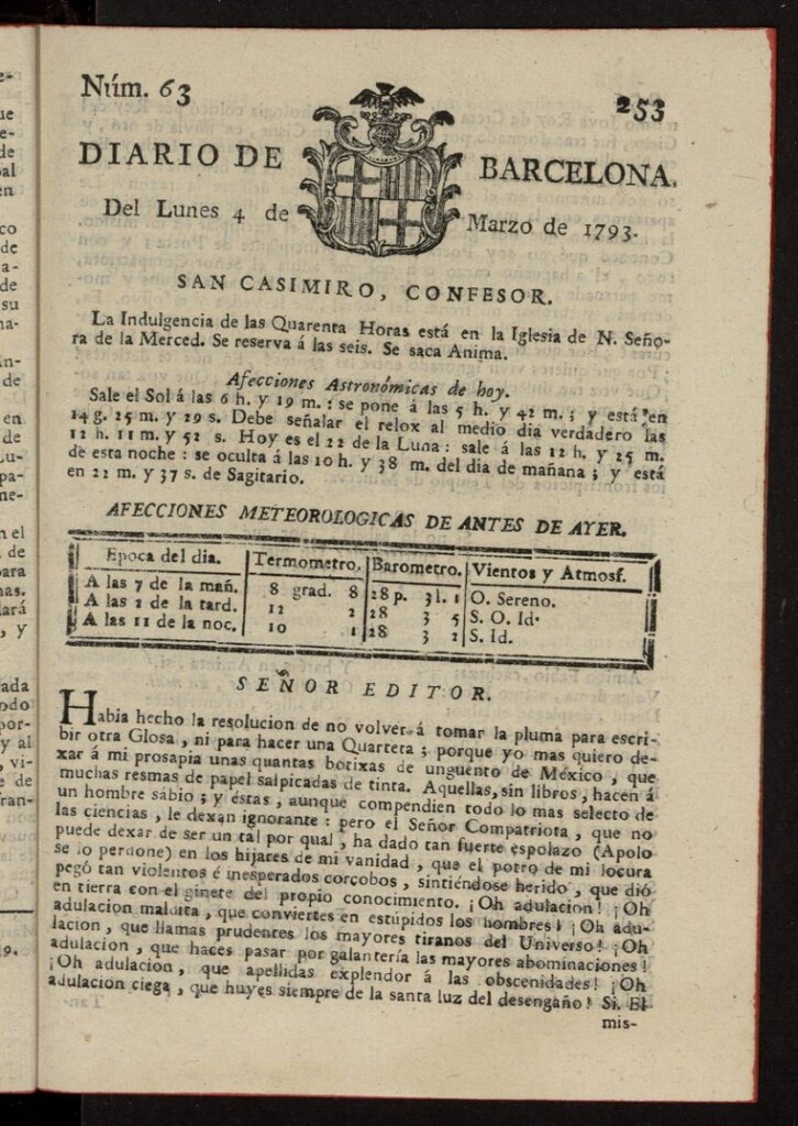 Miniatura de Diario de Barcelona del 4 de marzo de 1793, nº 63