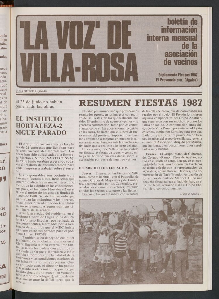 Miniatura de La Voz de Villa-Rosa: boletín informativo mensual de la asociación de vecinos de 1987. Suplemento fiestas