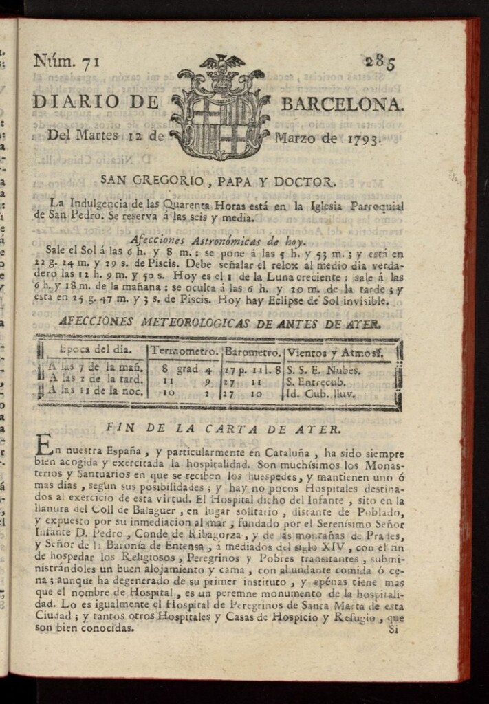 Miniatura de Diario de Barcelona del 12 de marzo de 1793, nº 71