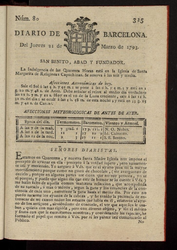 Miniatura de Diario de Barcelona del 21 de marzo de 1793, nº 80