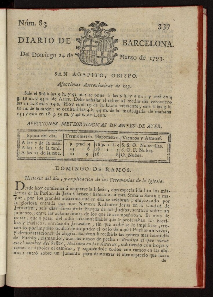Miniatura de Diario de Barcelona del 24 de marzo de 1793, nº 83